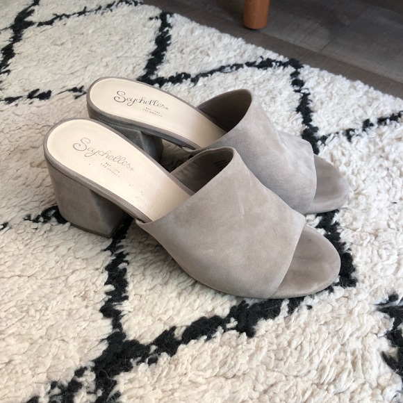 Seychelles suede slide heels sandals gray taupe 7 - Picture 7 of 7